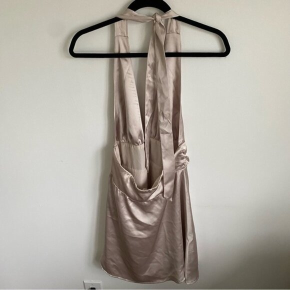 GARAGEHollySatinPlungeHalterMiniDressinBeigeOffWhiteszMMedium - Picture 7 of 12